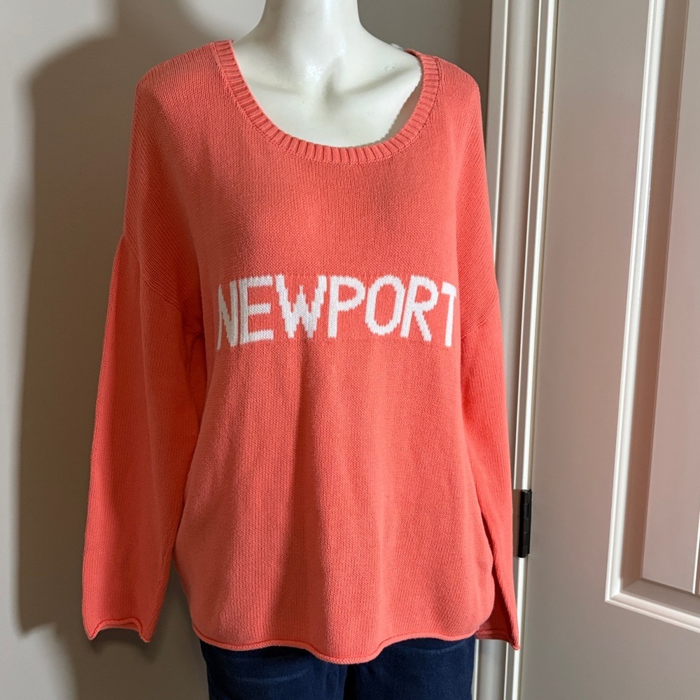 Pink Pineapple Newport Sweater Coral Cotton Scoop Neck Coastal Sz L